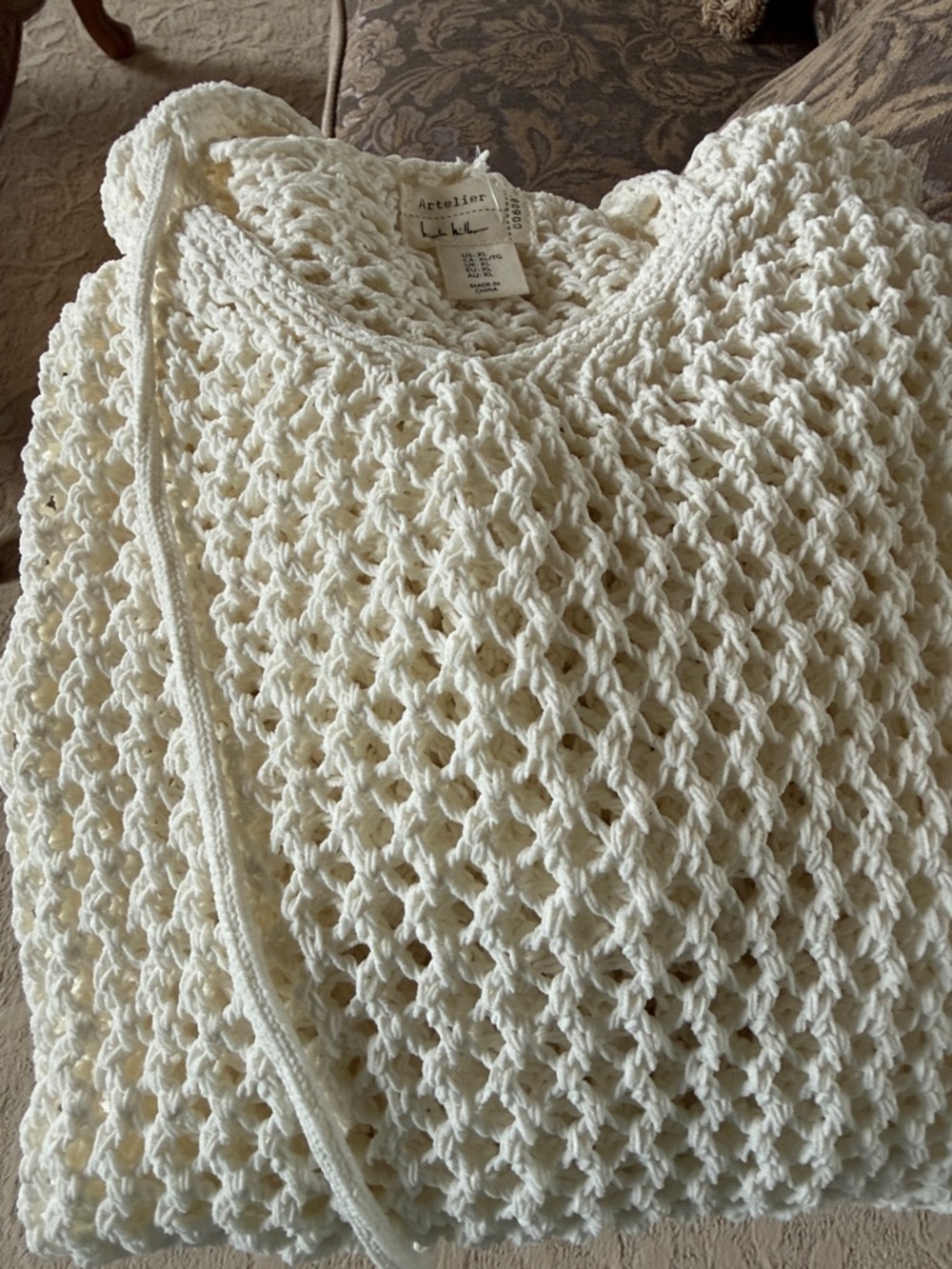 Women's Cream Open-Knit Hoodie Sweater Nicole Miller - Picture 5 of 6